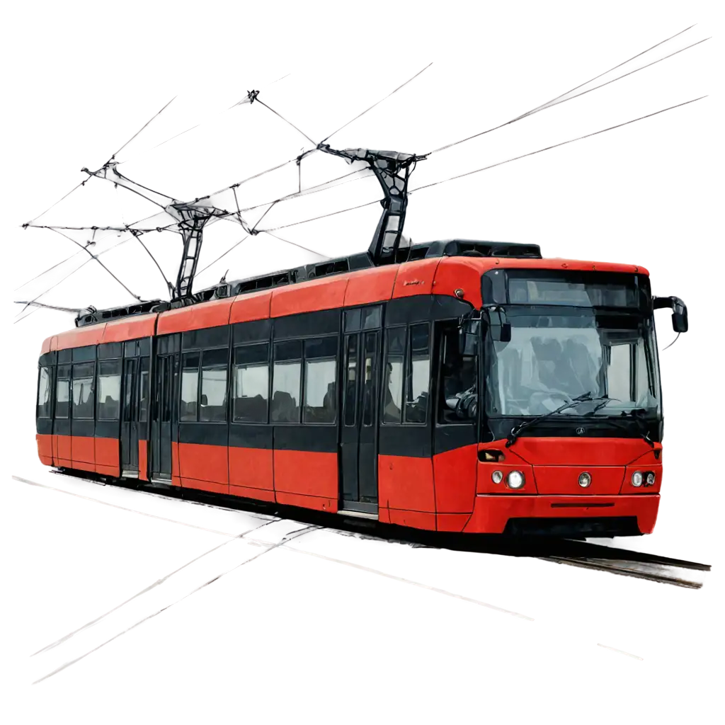 Red-Tram-PNG-Drawing-Captivating-Digital-Art-for-Urbanthemed-Projects