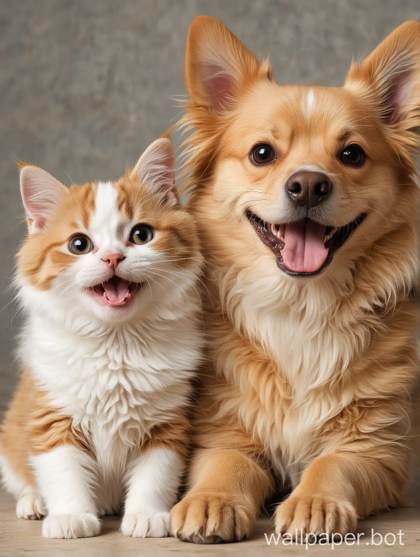 Smiling-Cat-and-Dog-Mobile-Wallpaper