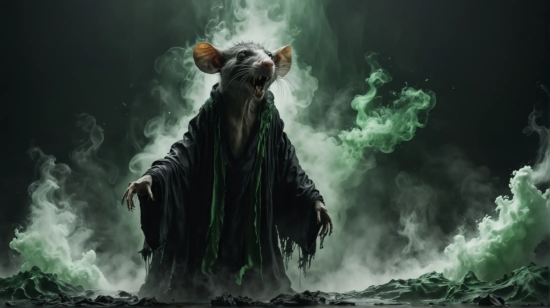 Undead Rat Vampire Emitting Green Smoke in Black Robe