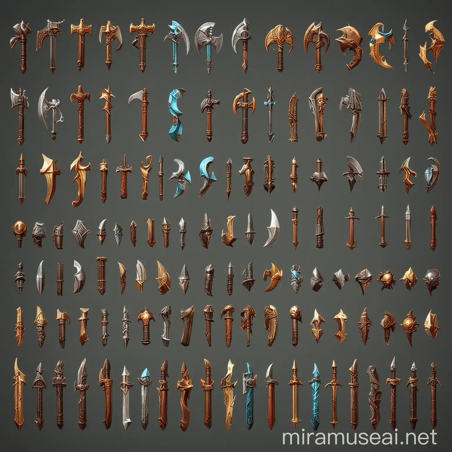 Retro RPG Items Sprite Sheet with Metallic Colors