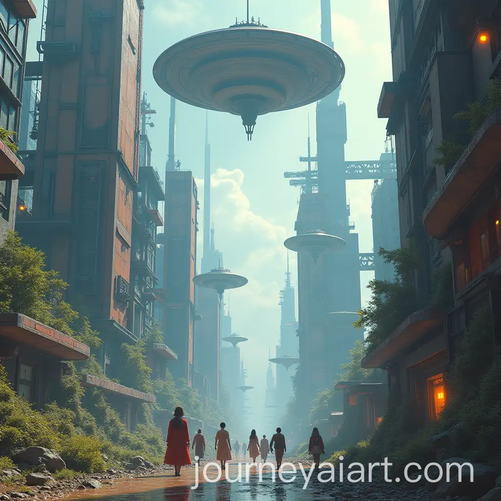 Futuristic-Cyberpunk-City-with-Flying-Saucer-and-Advanced-Technology