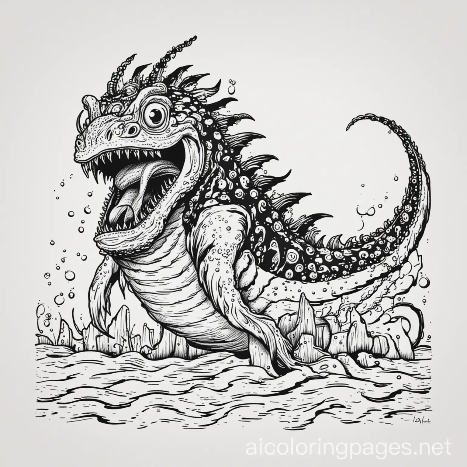 Sea-Monster-Coloring-Page-in-Line-Art-Style