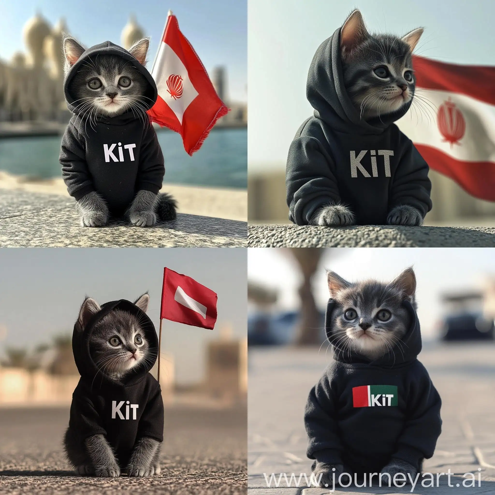 Gray-Kitten-in-Kit-Hoodie-with-Bahrain-Flag-UAE-Sunny-Day