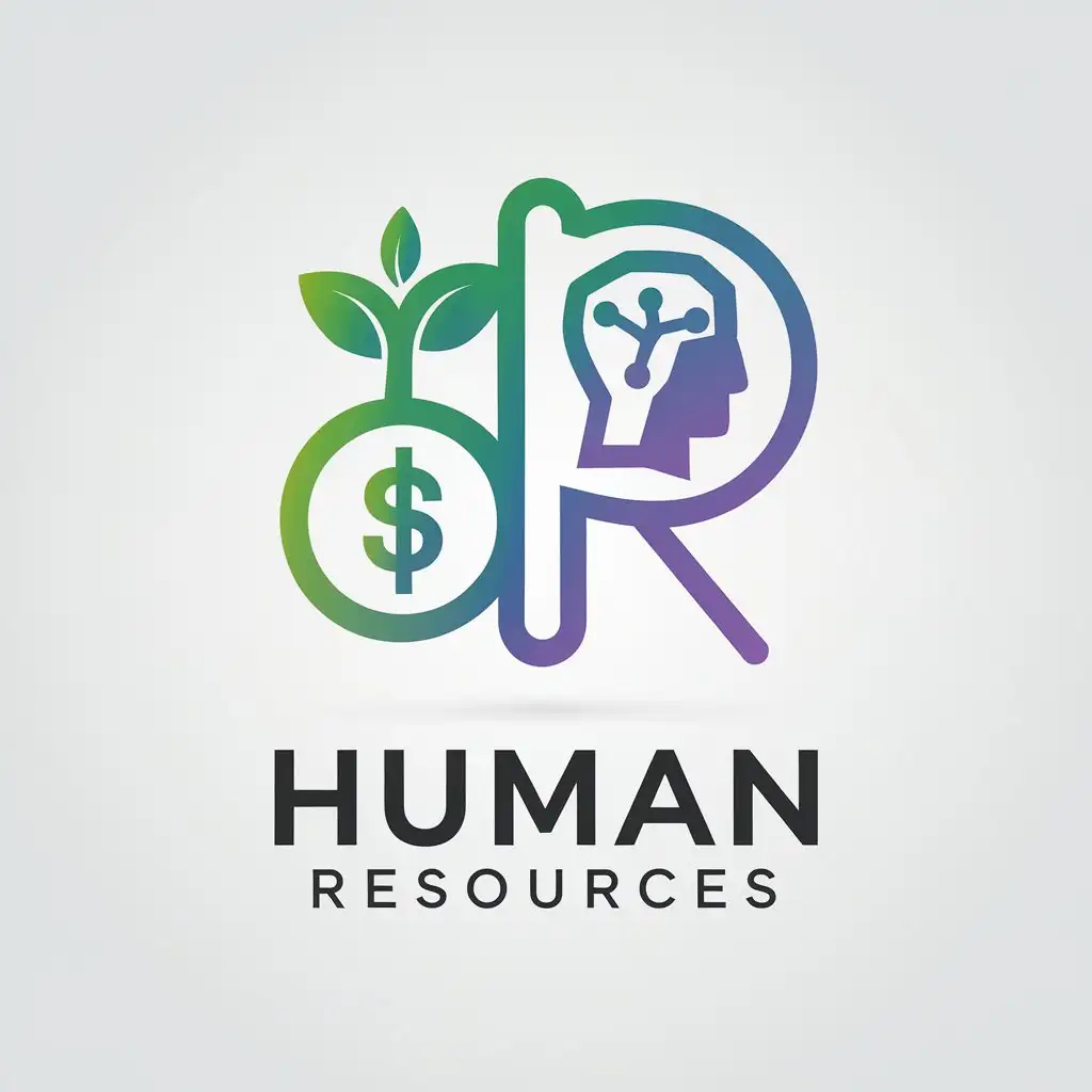 LOGO Design for Human Resources Dept Minimalistic Modern with Finance Biotechnology and Plant Elements in Green to Purple Gradient