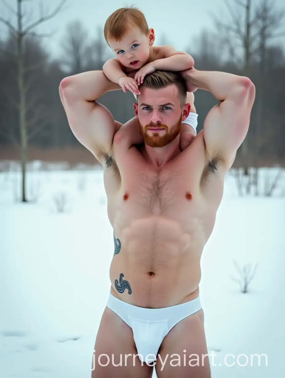 GingerHaired-Father-Lifting-Son-in-the-Snow-with-Tattoos-and-Bright-Blue-Eyes