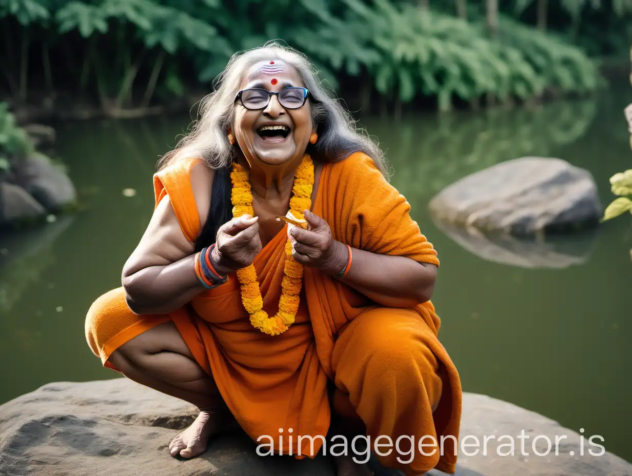 Elderly-Indian-Woman-Laughing-and-Exercising-with-Turmeric-Powder-and-Flower-Garlands