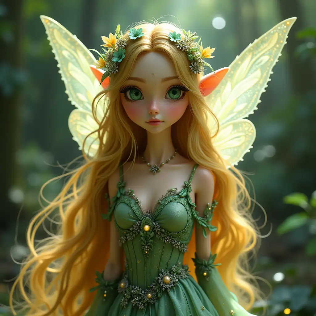 Majestic-Pixie-Queen-Titania-in-Enchanted-Forest-with-Glowing-Wings-and-Silken-Dress