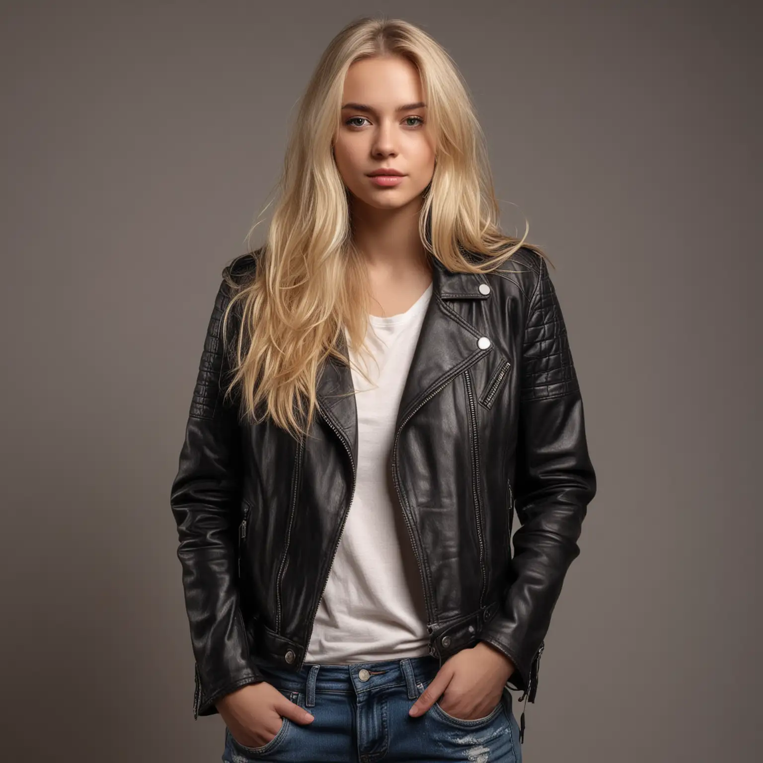 Blonde-Girl-in-Leather-Jacket-and-Jeans-at-Golden-Hour-Photo-Shoot