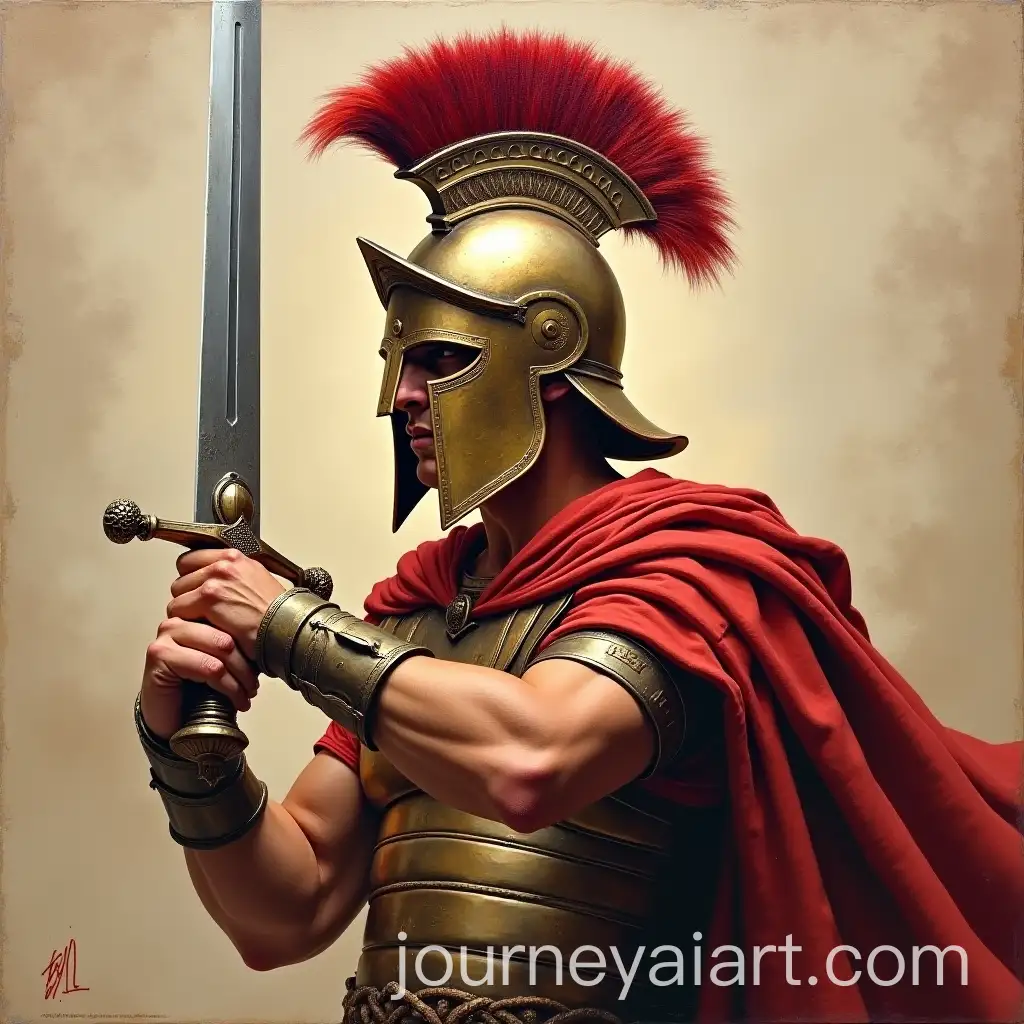 Spartan-Warrior-in-Corinthian-Helmet-with-Sword-in-Oil-Painting-Style