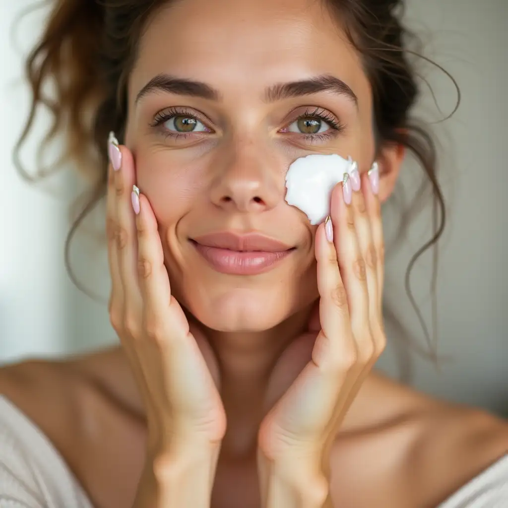 Woman-Applying-Moisturizer-to-Her-Face-in-a-Calm-Setting