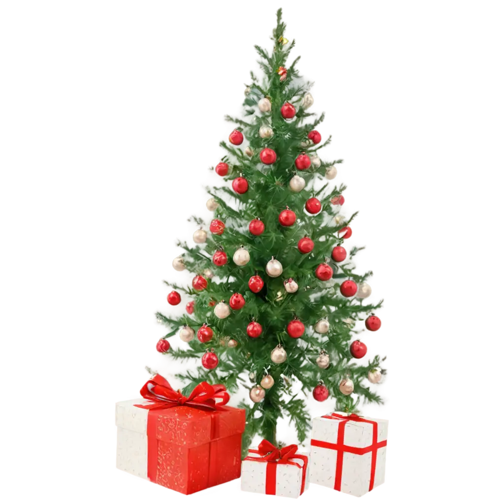 Beautifully-Decorated-New-Years-Tree-PNG-Near-a-Gift-HighQuality-Image-for-Celebrations