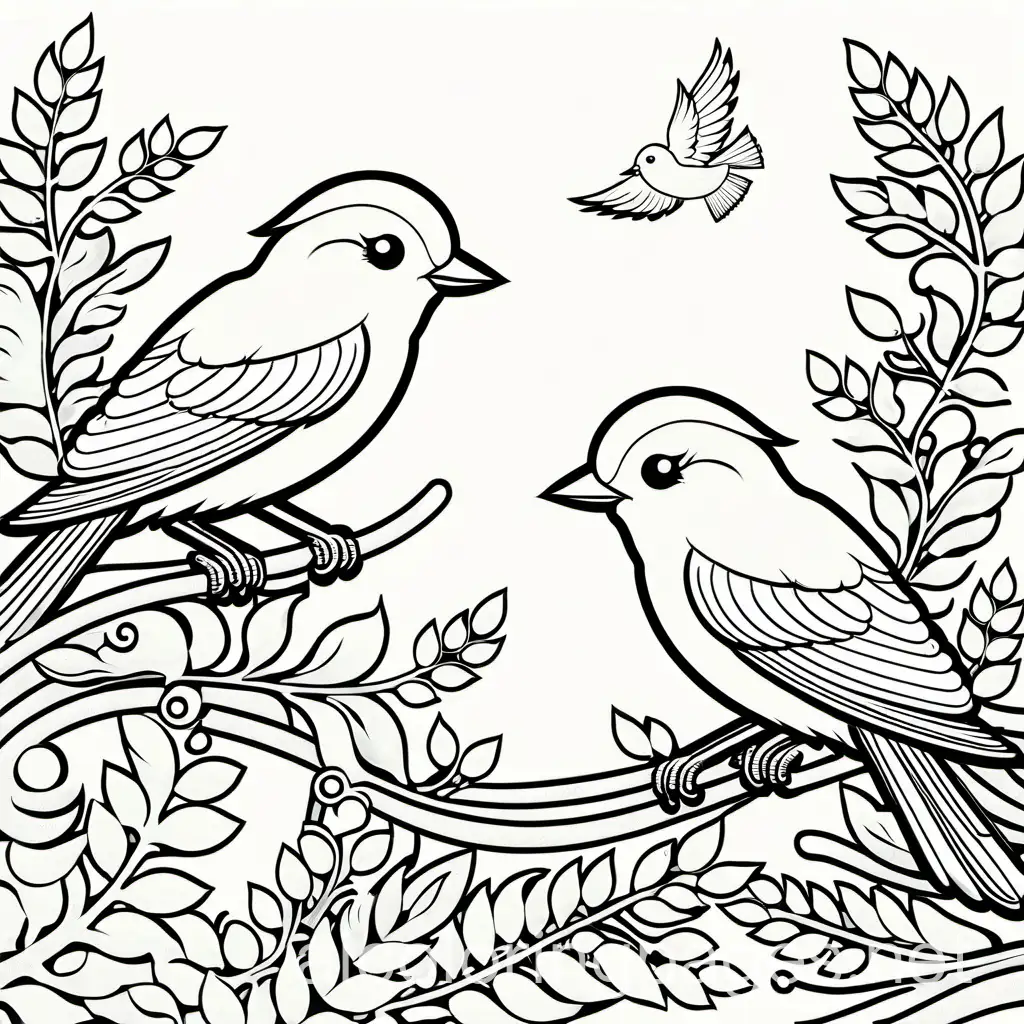 Coloring-Page-of-Yellow-Birds-on-White-Background