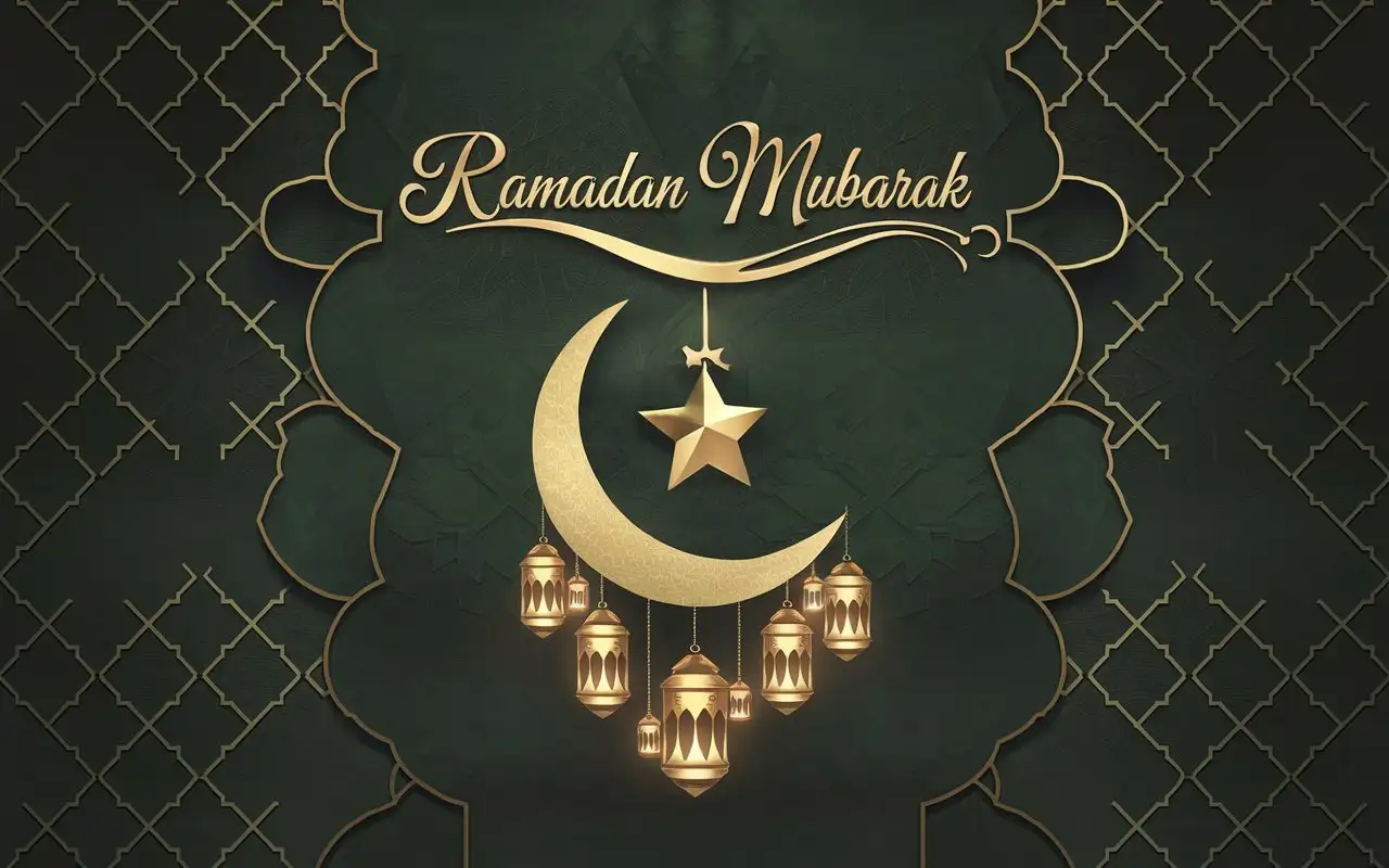 Golden-Crescent-Moon-and-Star-with-Ramadan-Mubarak-Script-and-Glowing-Lanterns