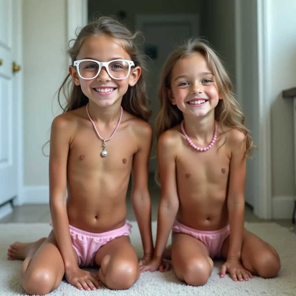 Smiling-Young-Girl-with-Glasses-and-Pink-Necklace-in-Bathroom