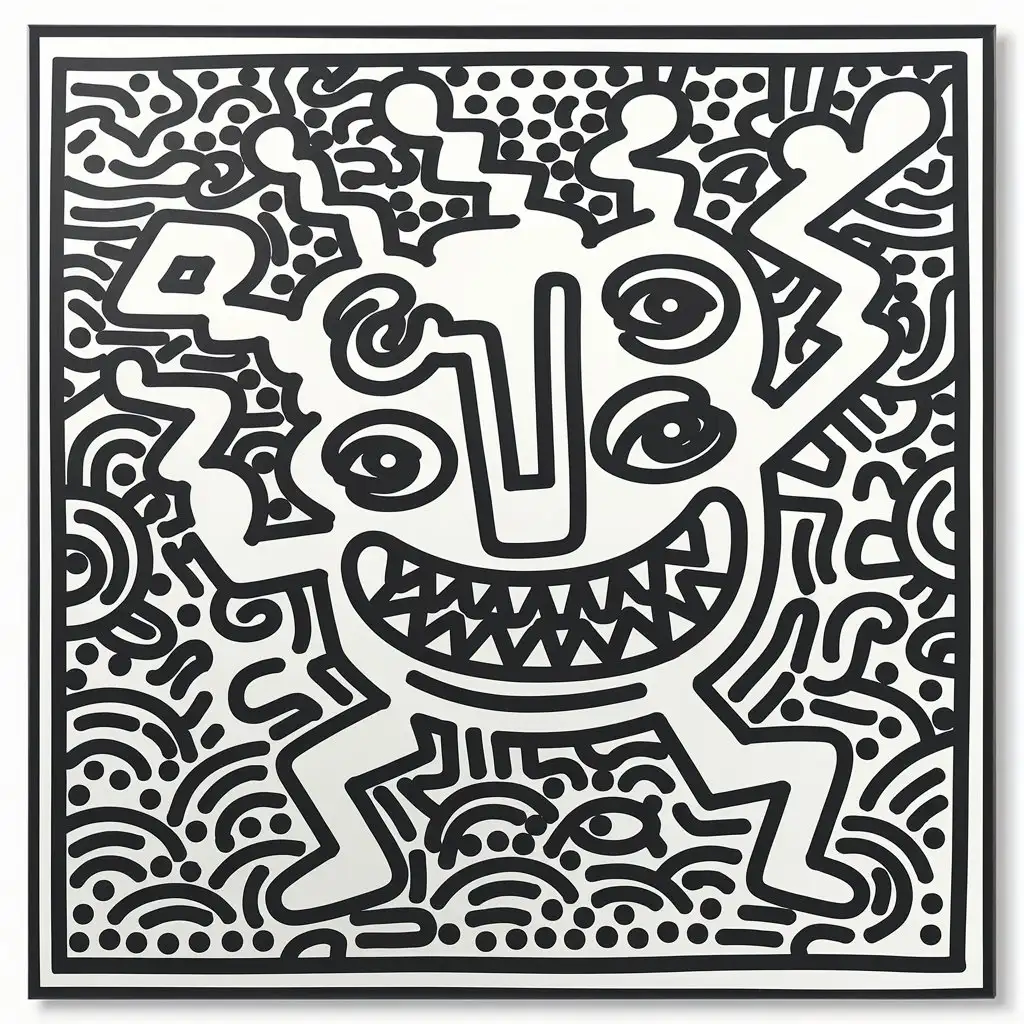 Keith HaringInspired Black and White Wall Art for Canvas