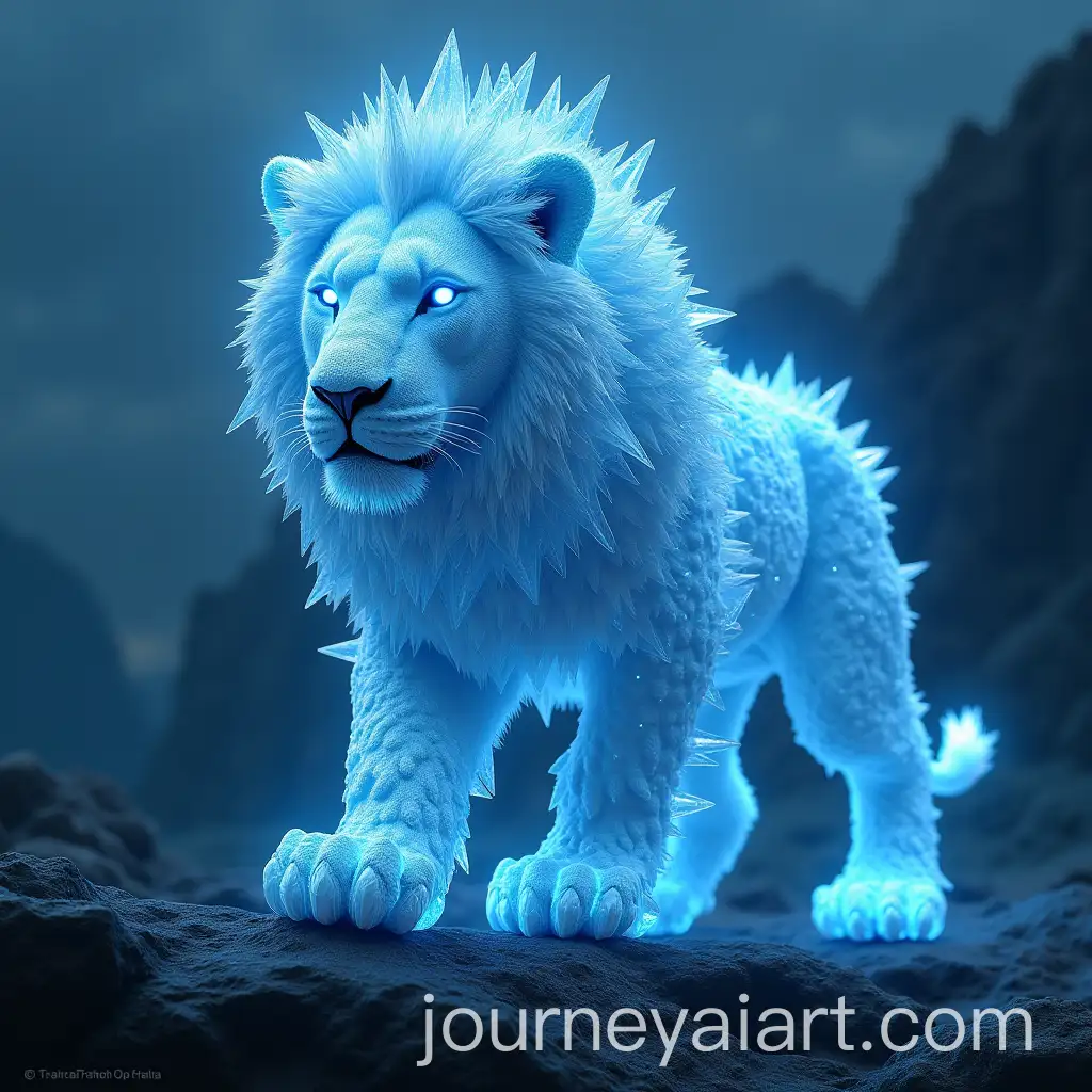 Mystical-Diamond-Lion-in-a-Dark-Rocky-Landscape