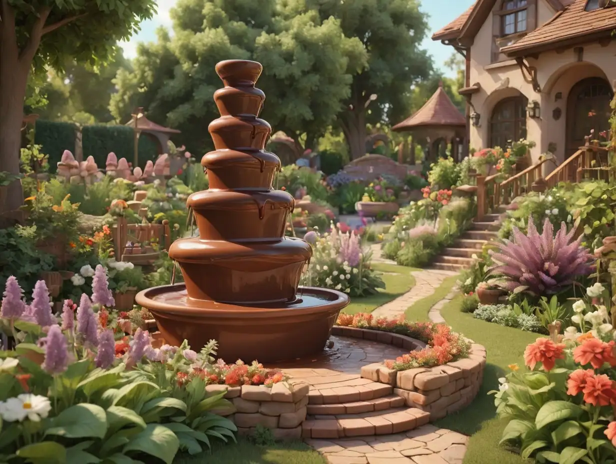 Chocolate-Fountain-in-Enchanted-Garden-with-Disneyinspired-3D-Design