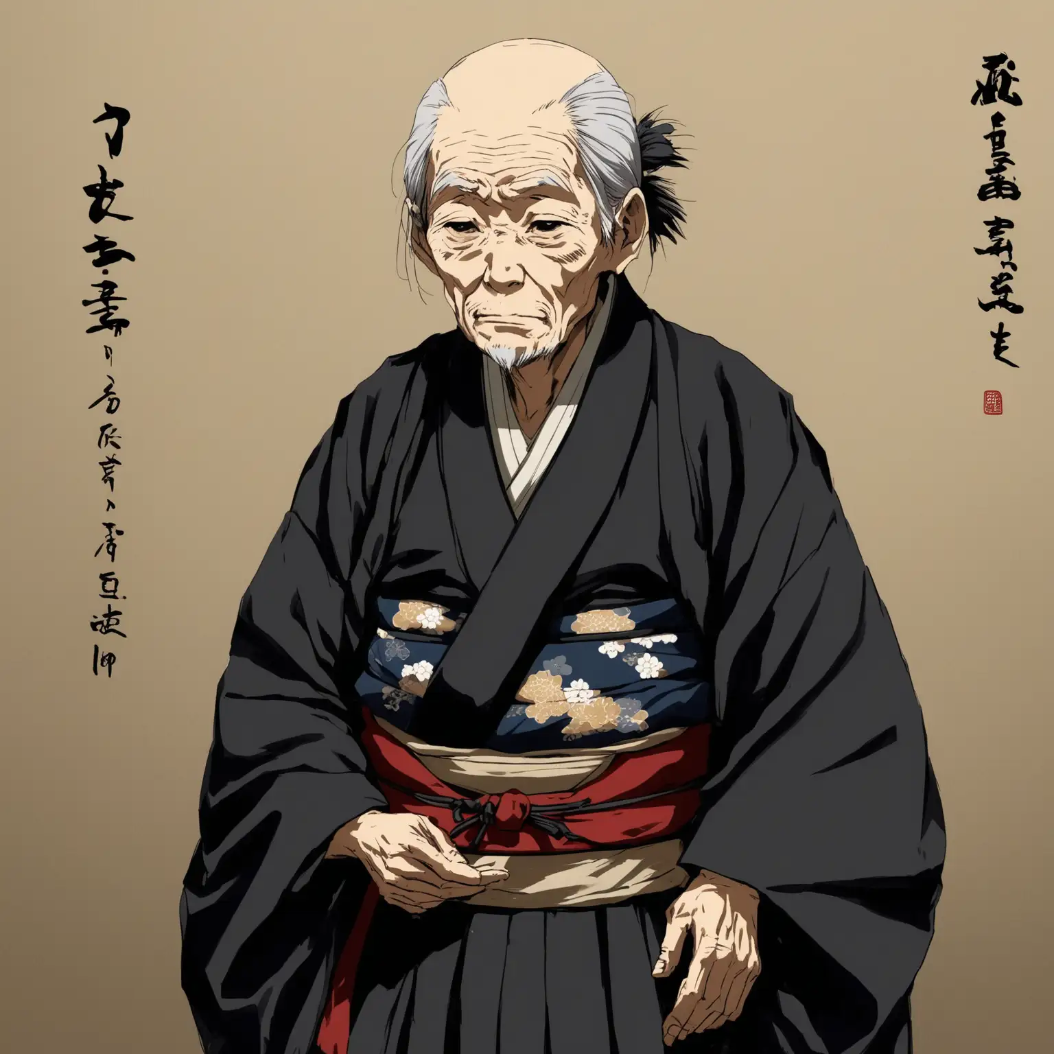 Elderly-Japanese-Man-in-Traditional-19th-Century-Sensei-Kimono