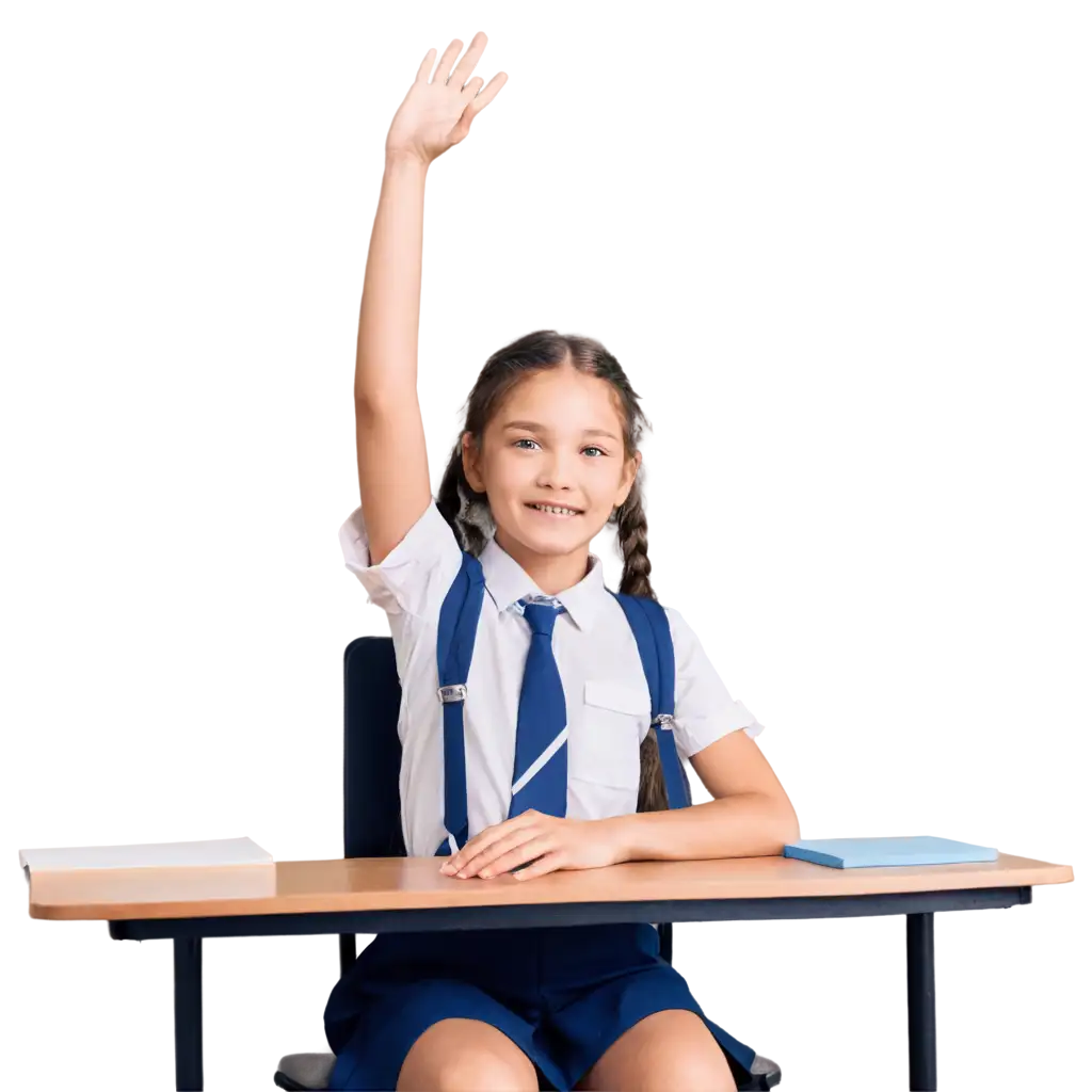 Schoolgirl-Raising-Hand-at-Desk-HighQuality-PNG-Image-for-Educational-Creative-Uses