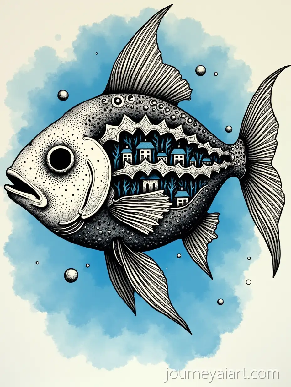Surreal-Zentangle-Fish-Illustration-with-Hidden-Miniature-City-and-Ornamental-Patterns