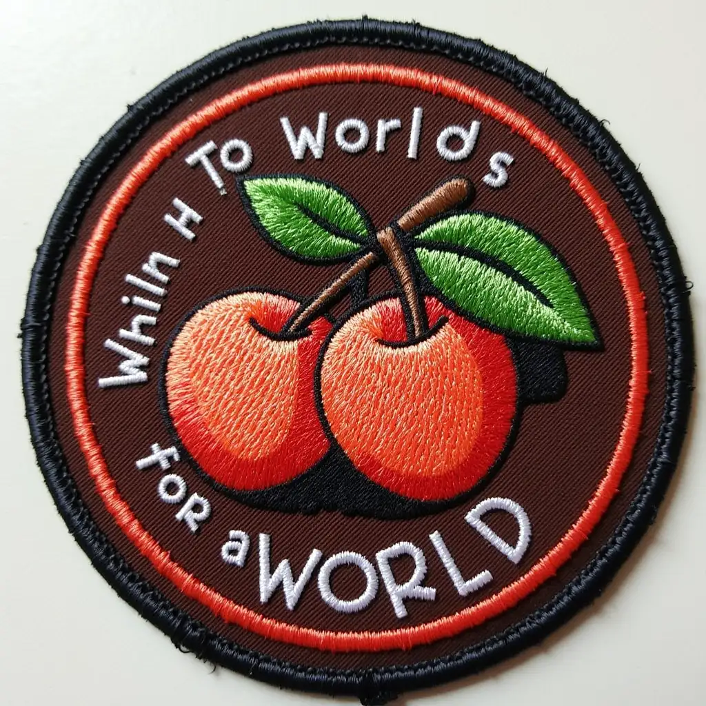 PVC patch Which says Peaches for the World in a circle.