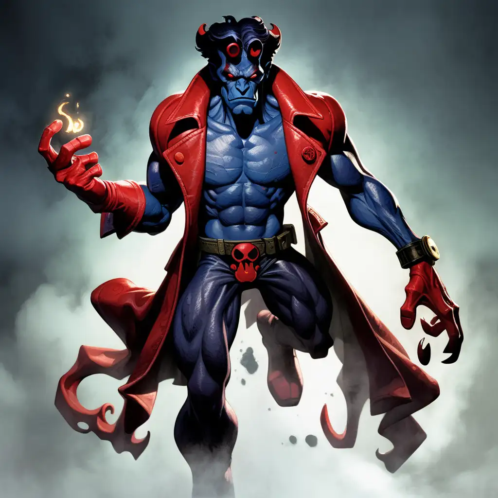 Hellboy and Nightcrawler Fusion Character Concept Art