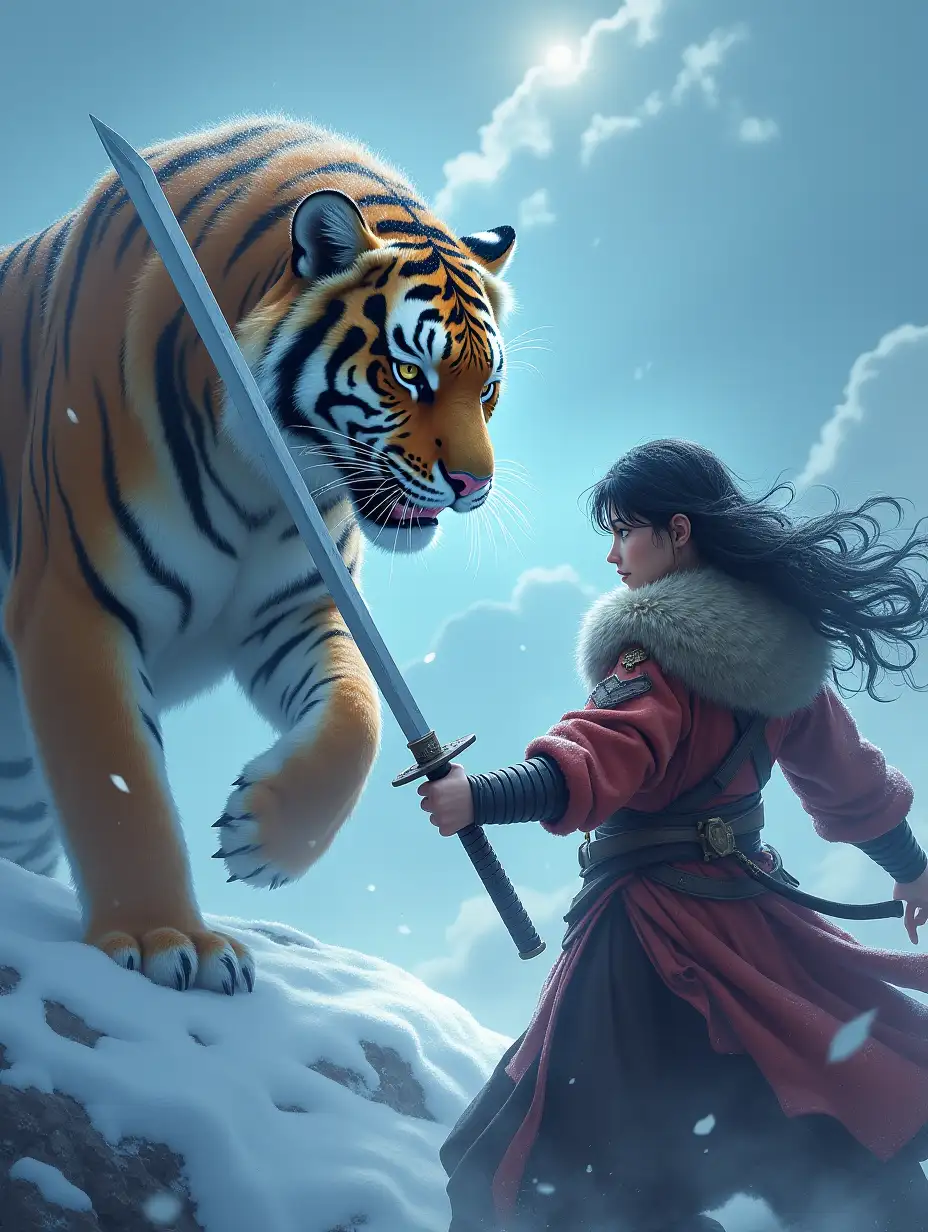 Tiger-vs-Samurai-Battle-in-a-Blizzard-on-a-Mountain-Top