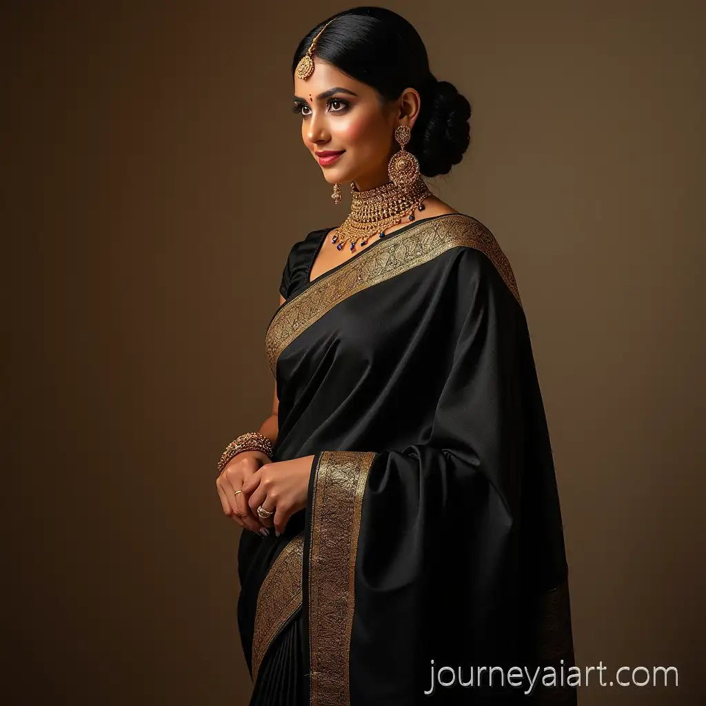 Elegant-Indian-Woman-in-Black-Saree-with-Traditional-Gold-Jewelry