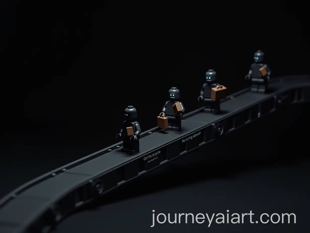 Monochromatic-LEGO-Figures-on-a-Conveyor-Belt-Symbolizing-Routine