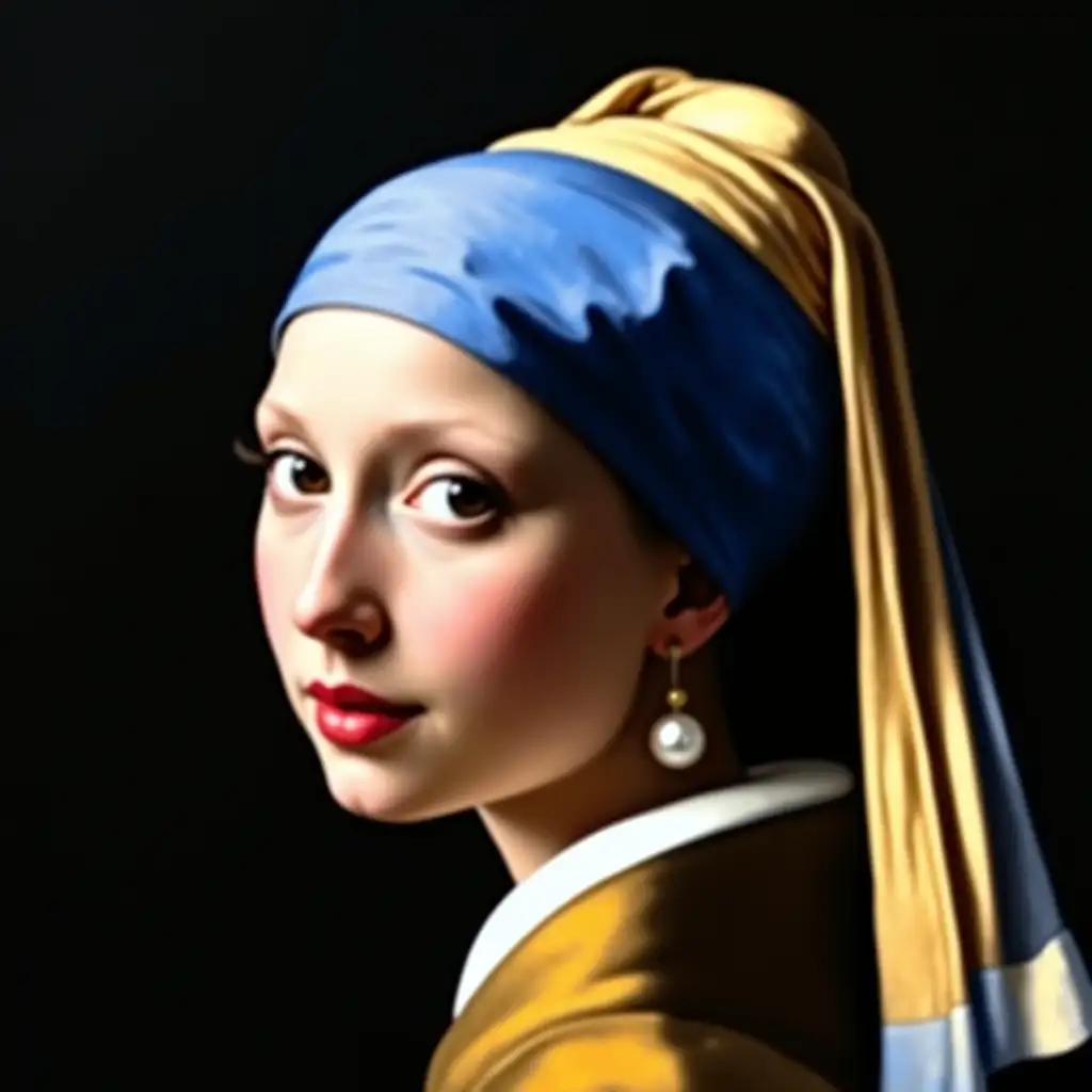 create image, the face of The Girl with a Pearl Earring by Vermeer