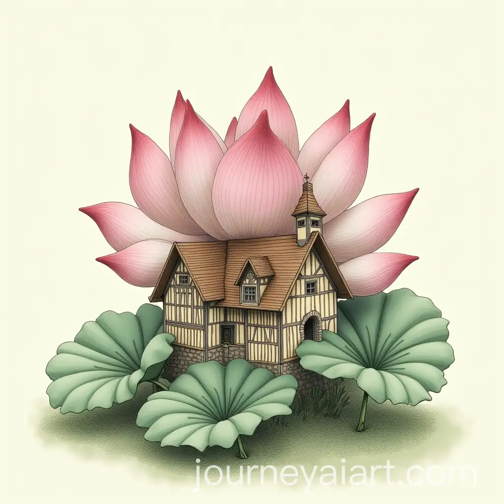 Lotus-Flower-House-with-Old-German-Architecture-Sketch