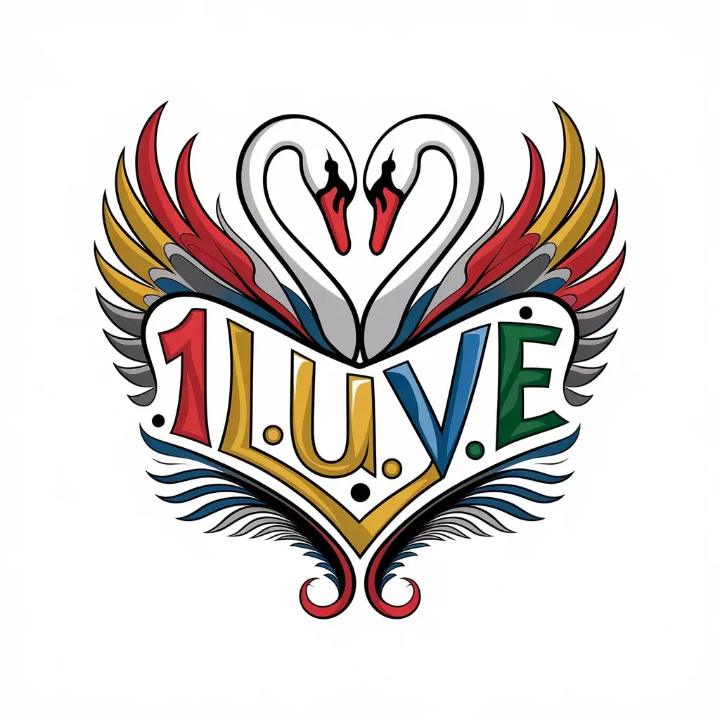 LOGO Design for 1LUVE Elegant TwoHeaded Swan with Heart Shape and Vibrant Color Palette