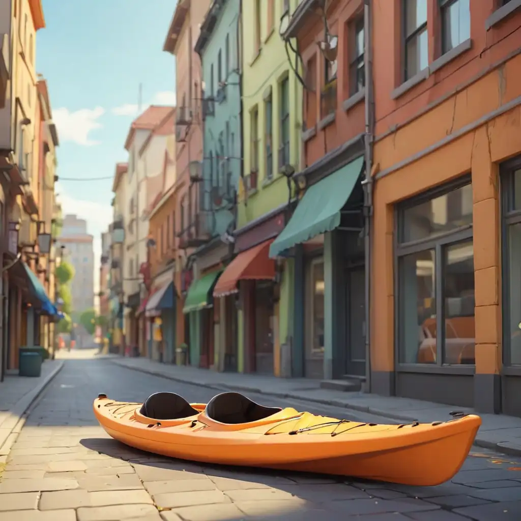 Cartoon-Empty-Sports-Kayak-on-Bright-Street