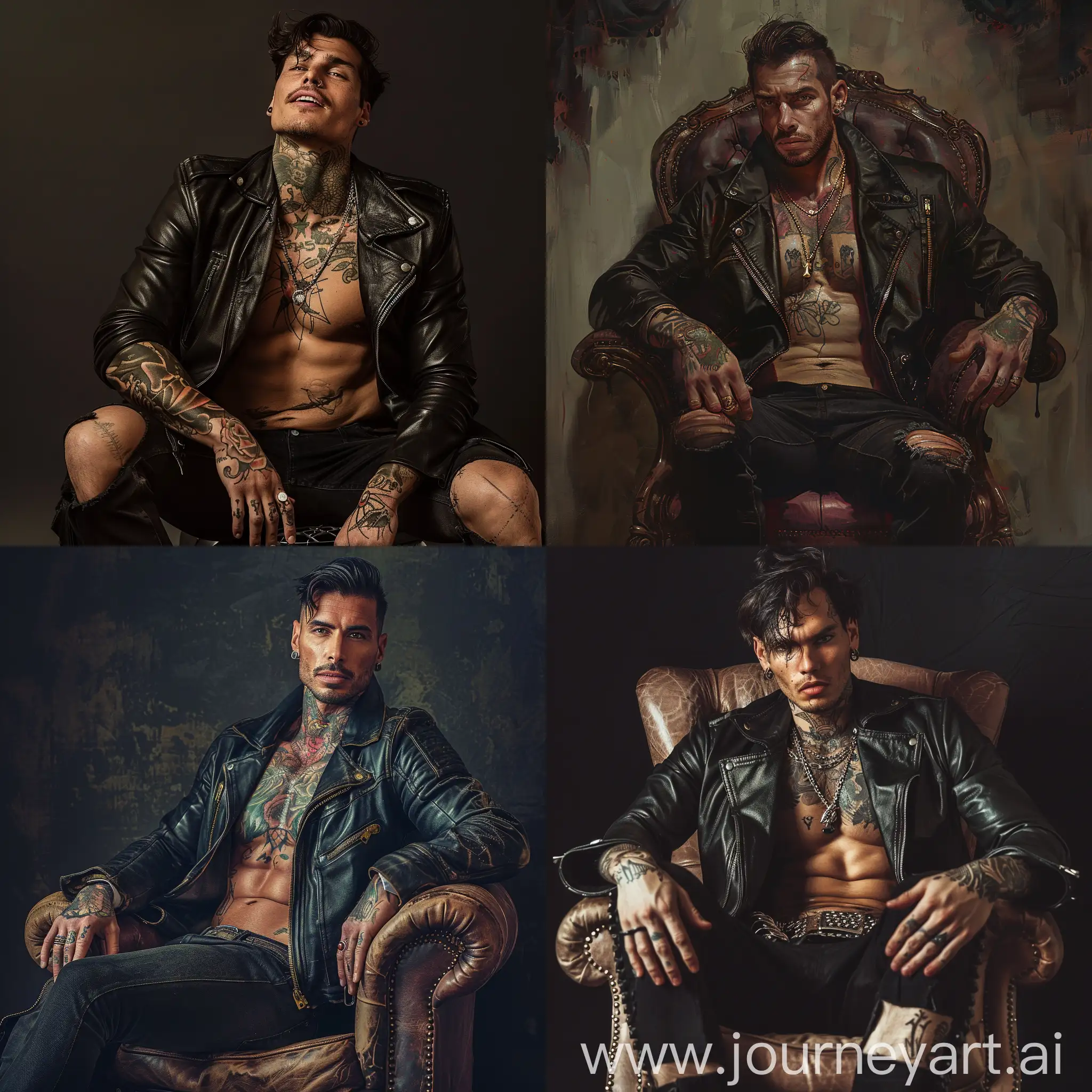 Muscular-Man-with-Tattoos-Sitting-in-Open-Leather-Jacket