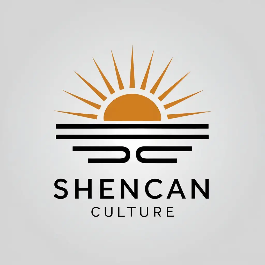 a vector logo design,with the text "Shencan Culture", main symbol:SC, sun rising from the horizon,Minimalistic,clear background