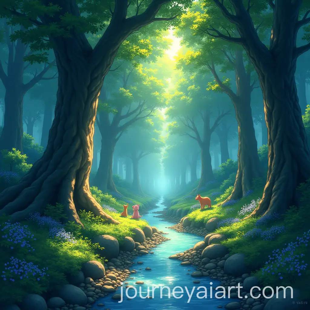 Enchanting-Forest-Scene-with-Ancient-Trees-and-Mystical-Creatures