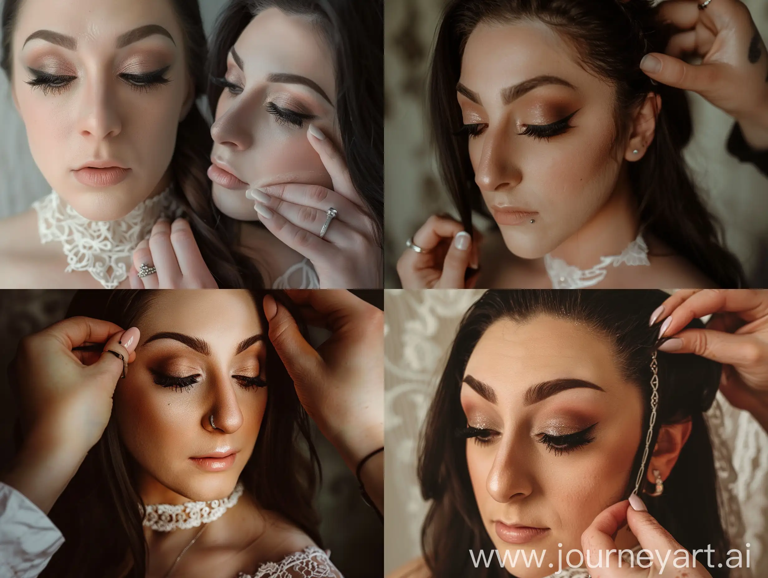 Elegant-Bride-Preparation-with-Hair-Braiding-and-White-Lace-Details