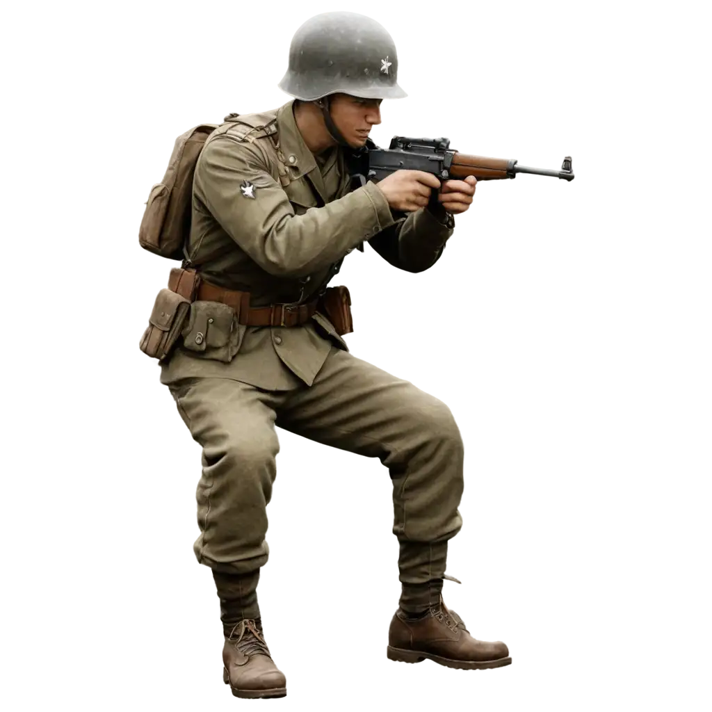 a soldier of ww2 aiming his gun for a 2d video game  