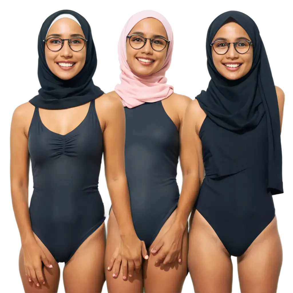 PNG-Image-of-Indonesian-Muslim-Woman-in-Hijab-and-Swimsuit-with-Glasses-at-the-Beach