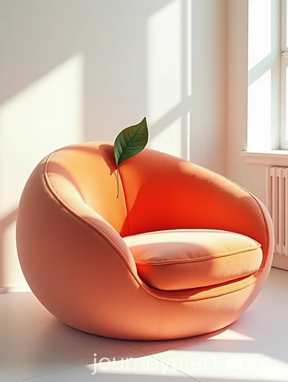 Hyperrealistic-PeachShaped-Armchair-with-Plush-Upholstery-in-Soft-Pink-and-Orange