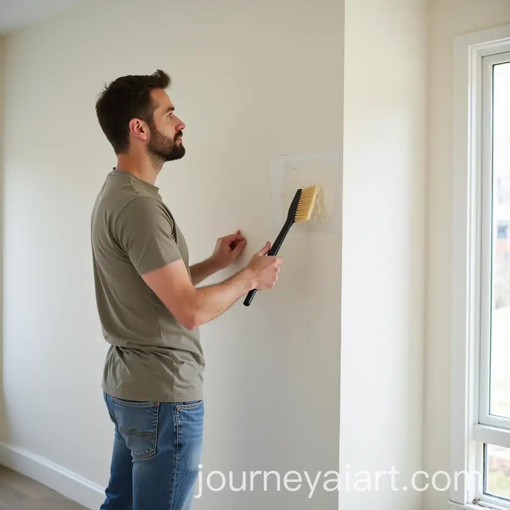 Man-Cleaning-Wall-with-Brush-in-Newly-Built-Room