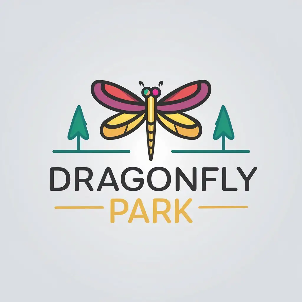 LOGO Design For Dragonfly Park Colorful Dragonfly with Park Theme on White Background