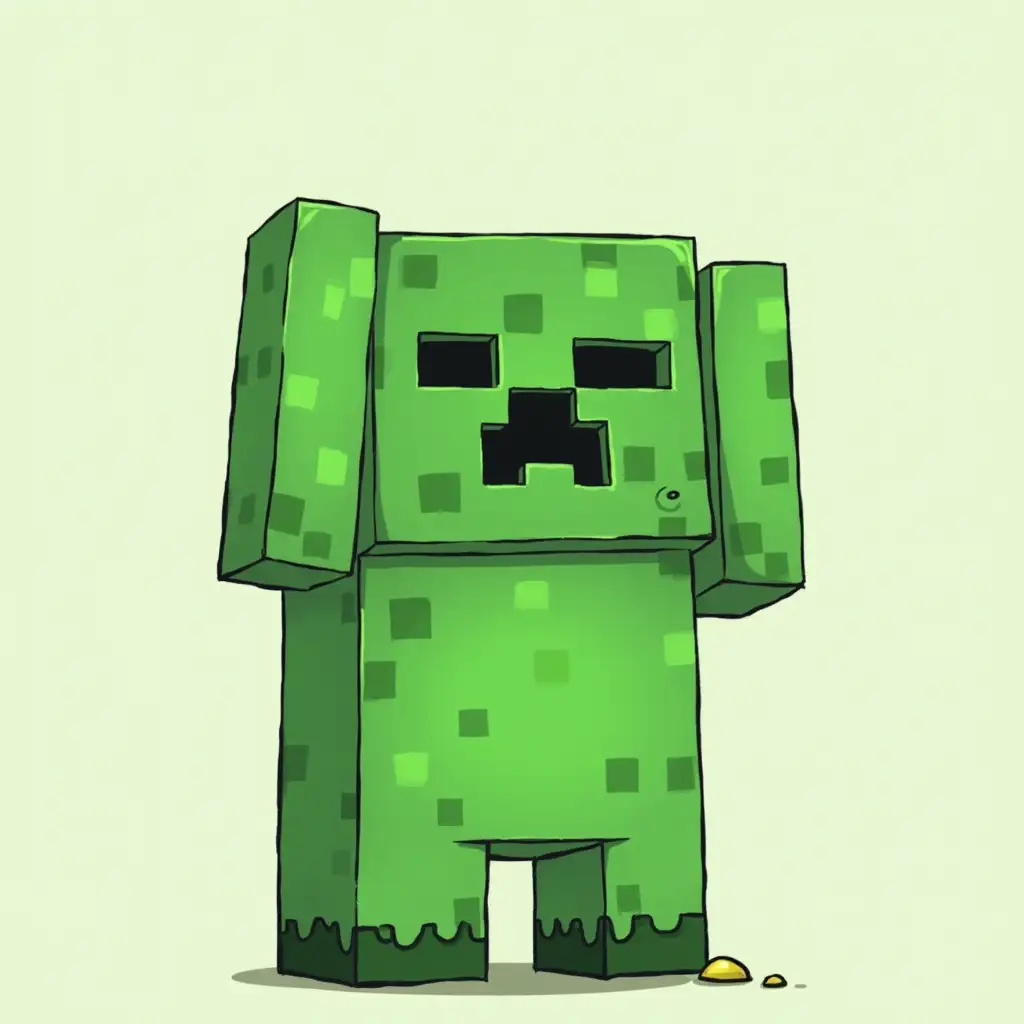 user_prompt: Minecraft Game Hero Creeper Drawn in a vector illustration Instead of one leg cube, a birthday gift.