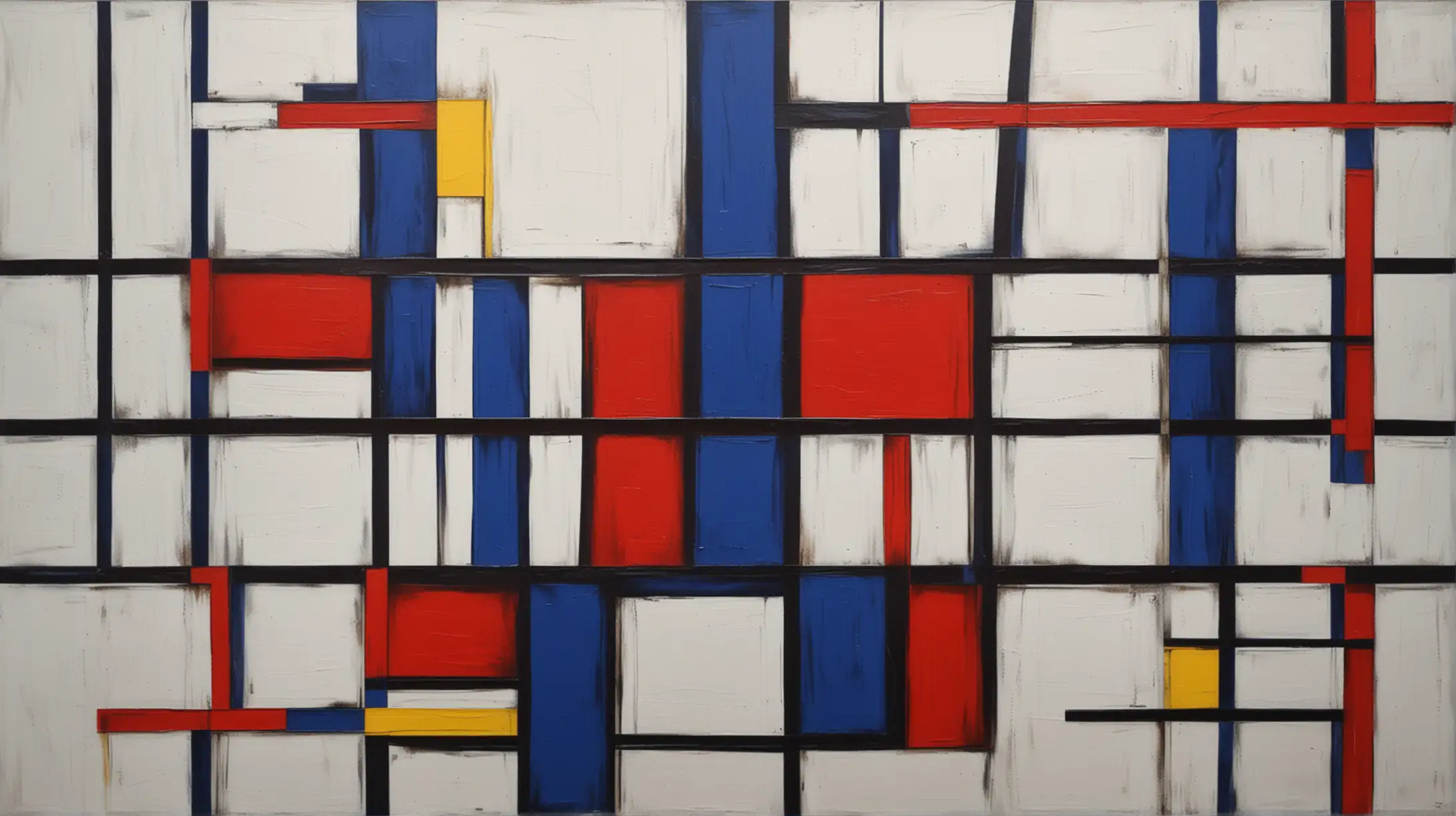 Abstract Painting in Mondrian Style with Deep Blue Red White and Yellow Colors