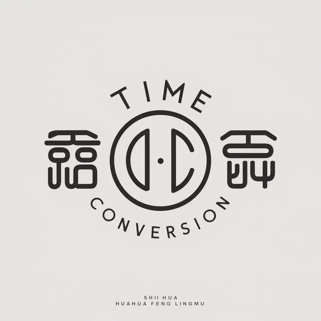 a logo design,with the text "time conversion", main symbol:Circular, composed of the font 'shi hua' which means time change, two characters as a circle, with a feature of Huahua Feng Lingmu,Moderate,clear background