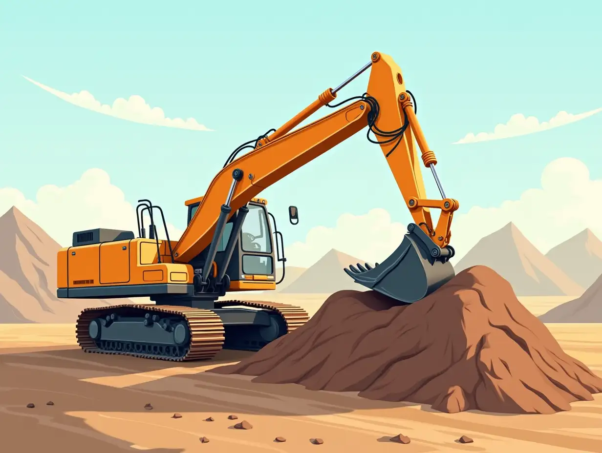 selling inert materials, cartoon style, special equipment services, excavator