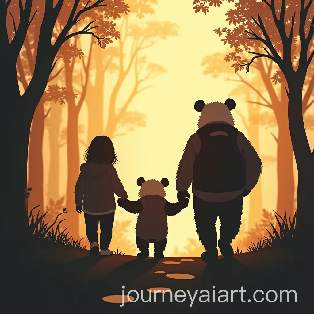 Silhouette-Panda-Family-Walking-Away-with-Father-Panda-Leading
