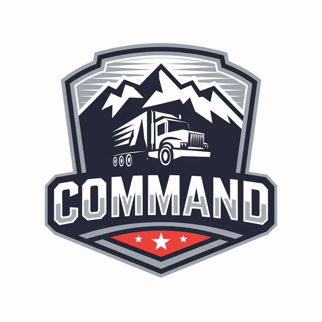 a vector logo design,with the text "command", main symbol:truck and mountains,Moderate,be used in Others industry,clear background