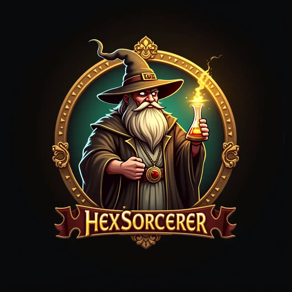 Magical-Guild-Game-Logo-Featuring-Gold-Wizard-and-Hex-Theme