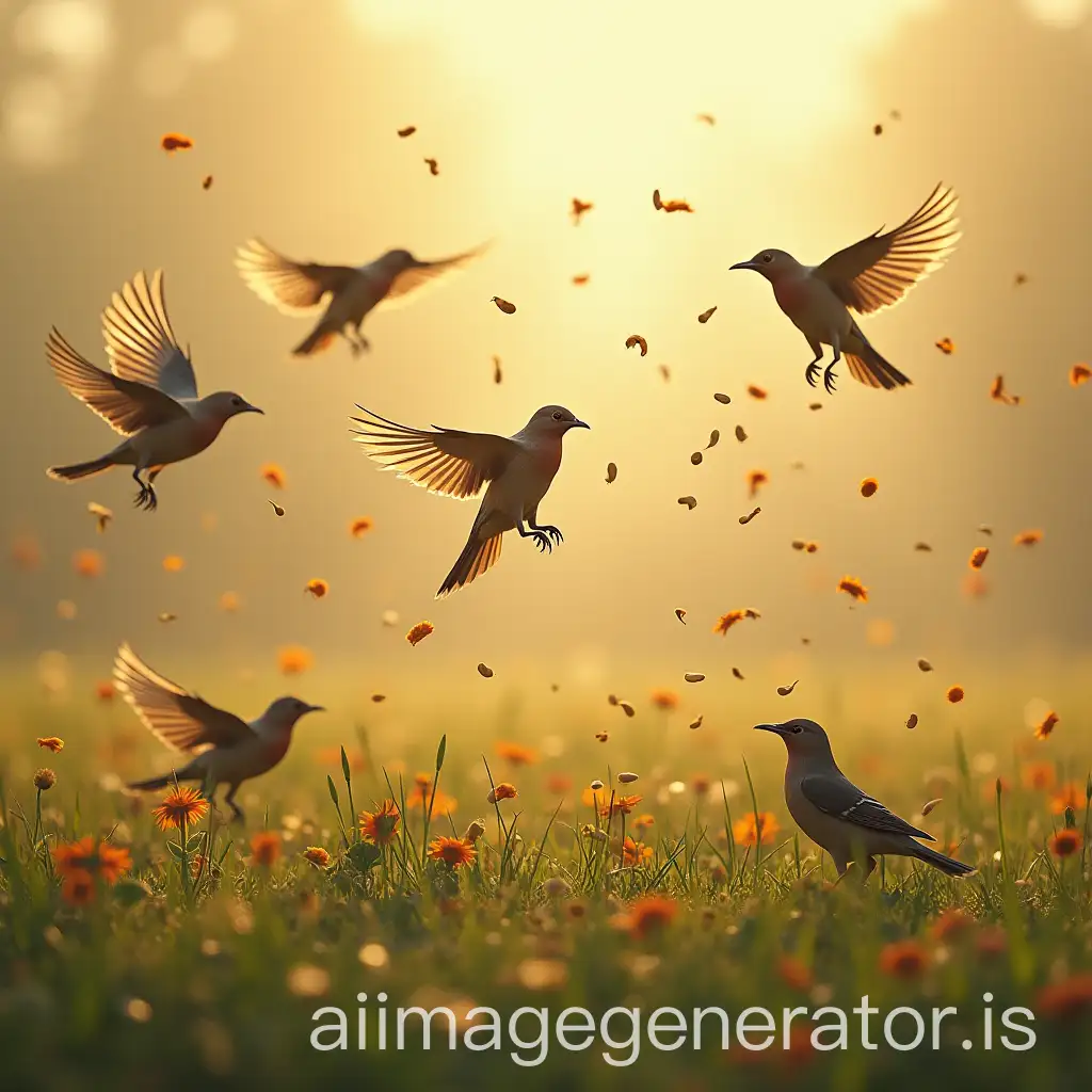 Wild-Birds-Feeding-on-Scattered-Seeds-in-a-Natural-Field